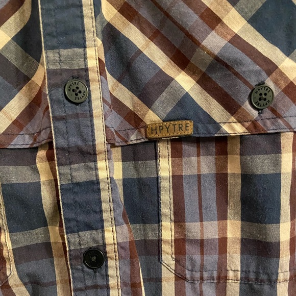 Hippy Tree Short Sleeve Plaid Retro Plaid Button Down - Picture 3 of 5